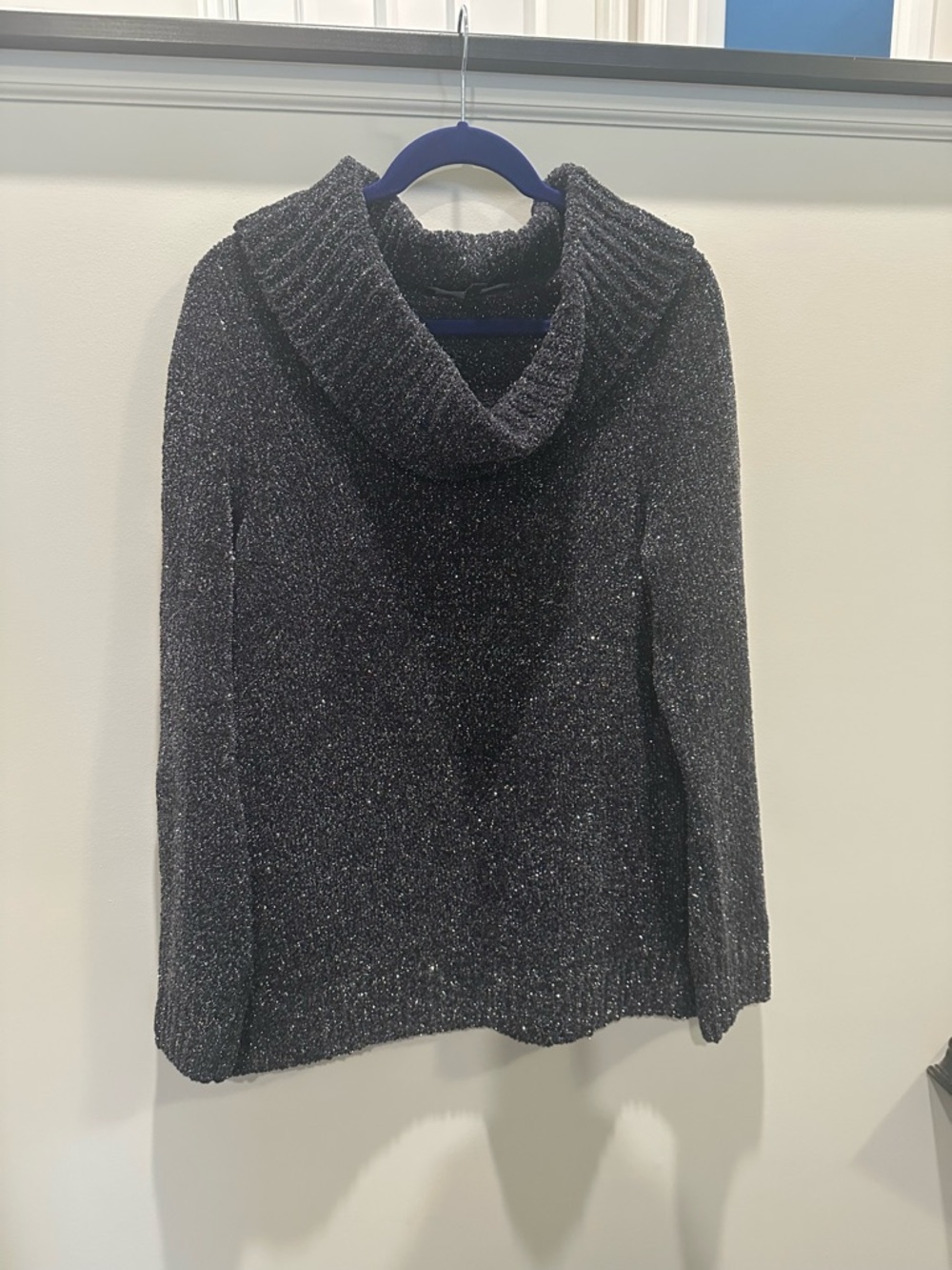 White House Black Market Black Metallic Cowl Neck Sweater